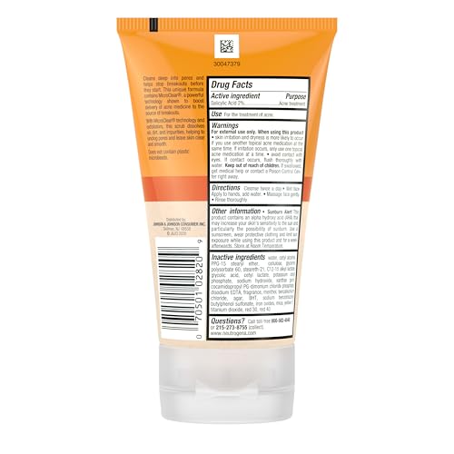 Neutrogena Oil Free Acne Face Wash with 2  Salicylic Acid  Daily Exfoliating Scrub & Acne Treatment for Oily  Acne Prone Skin  Clears Breakouts & Blackheads  4 2 fl  oz