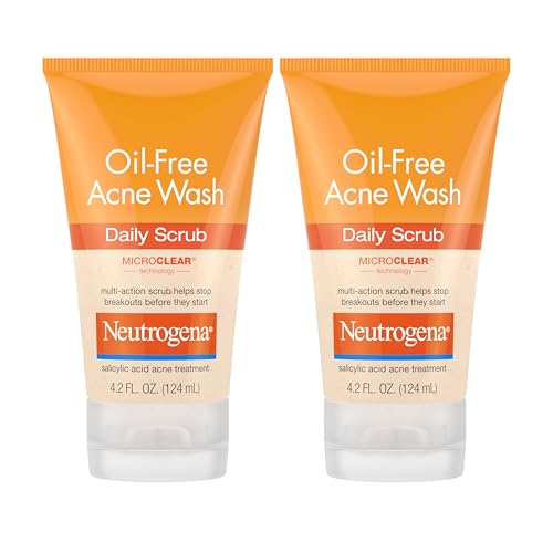 Neutrogena Oil Free Acne Face Wash with 2  Salicylic Acid  Daily Exfoliating Scrub & Acne Treatment for Oily  Acne Prone Skin  Clears Breakouts & Blackheads  4 2 fl  oz