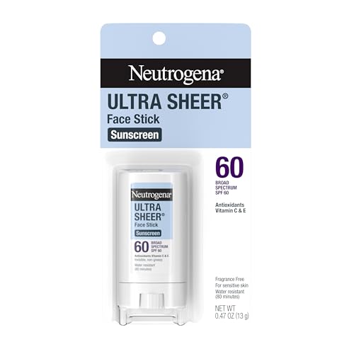 Neutrogena Ultra Sheer Face Sunscreen Stick SPF 60  Sensitive Skin Care  Mess Free Broad Spectrum Sun Protection  Water Resistant Travel Size Sunscreen for Face  Oxybenzone Free   47 oz