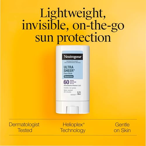 Neutrogena Ultra Sheer Face Sunscreen Stick SPF 60  Sensitive Skin Care  Mess Free Broad Spectrum Sun Protection  Water Resistant Travel Size Sunscreen for Face  Oxybenzone Free   47 oz