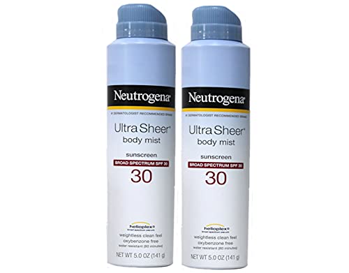 Neutrogena Ultra Sheer Body Mist - Protector solar en aerosol de amplio espectro, SPF 70, protector solar en aerosol ligero, no graso y resistente al agua, sin aceites y no comedogénico UVA/UVB, 5 oz