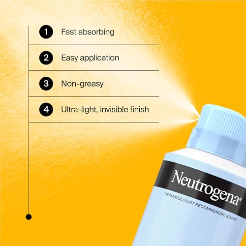 Neutrogena Ultra Sheer Body Mist - Protector solar en aerosol de amplio espectro, SPF 70, protector solar en aerosol ligero, no graso y resistente al agua, sin aceites y no comedogénico UVA/UVB, 5 oz