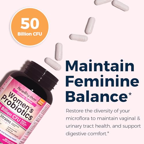 NewRhythm Womens Probiotics  Organic Cranberry for Womens Vaginal Health  50 Billion CFU 18 Strains  Probiotics and Prebiotics  Support Digestive Health  60 Vegan Capsules