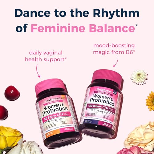 NewRhythm Womens Probiotics  Organic Cranberry for Womens Vaginal Health  50 Billion CFU 18 Strains  Probiotics and Prebiotics  Support Digestive Health  60 Vegan Capsules