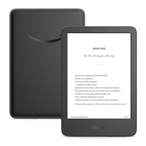 New Amazon Kindle  16 GB    Lightest and most compact Kindle  with glare free display  faster page turns  adjustable front light  and long battery life   Black   3 Months of Kindle Unlimited  with auto renewal