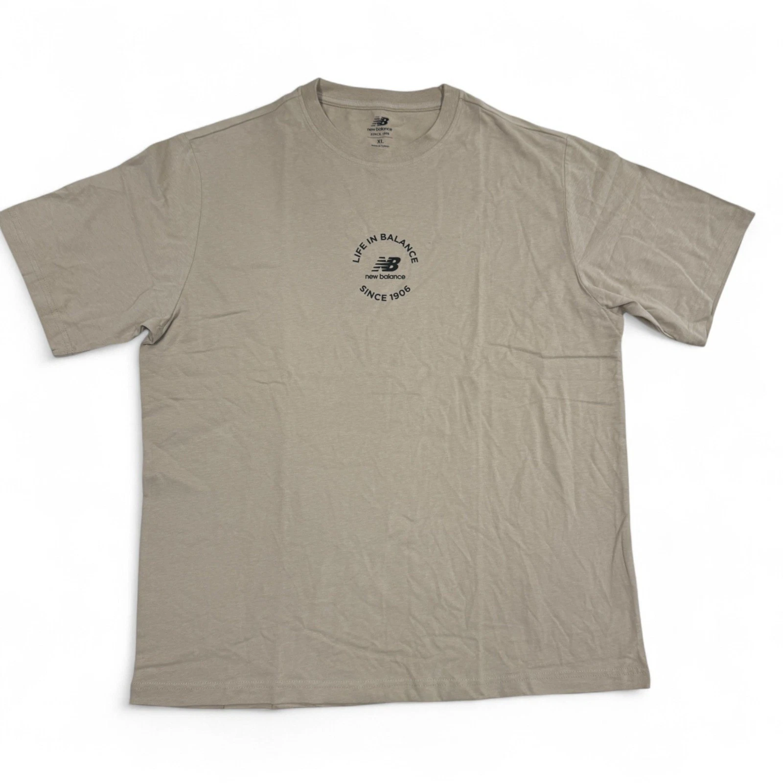 New Balance Life In Balance Graphic T Shirt Mens XL Short Sleeve Top NWT Beige