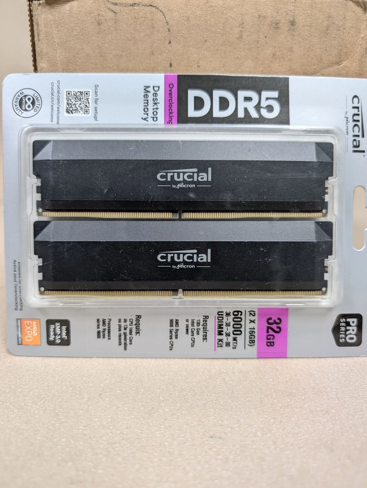 New Crucial Pro Overclocking DDR5 32GB RAM  Kit  2x16GB  6000Mhz CP2K16G60C36U5B