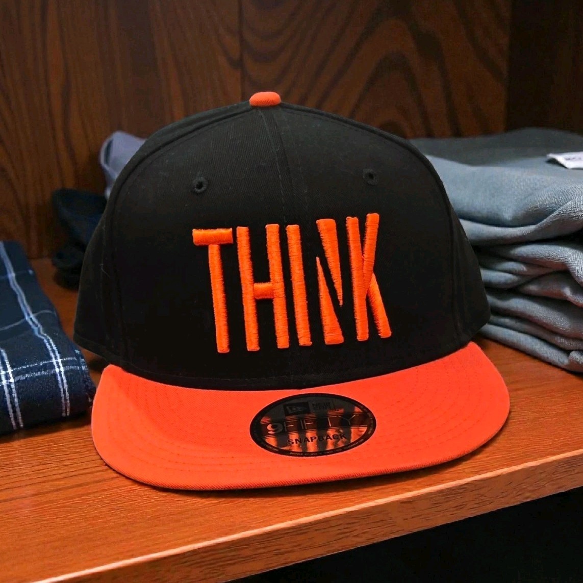 New Era 9FIFTY Snapback Adjustable Hat Black Orange Think Theme One Size Men