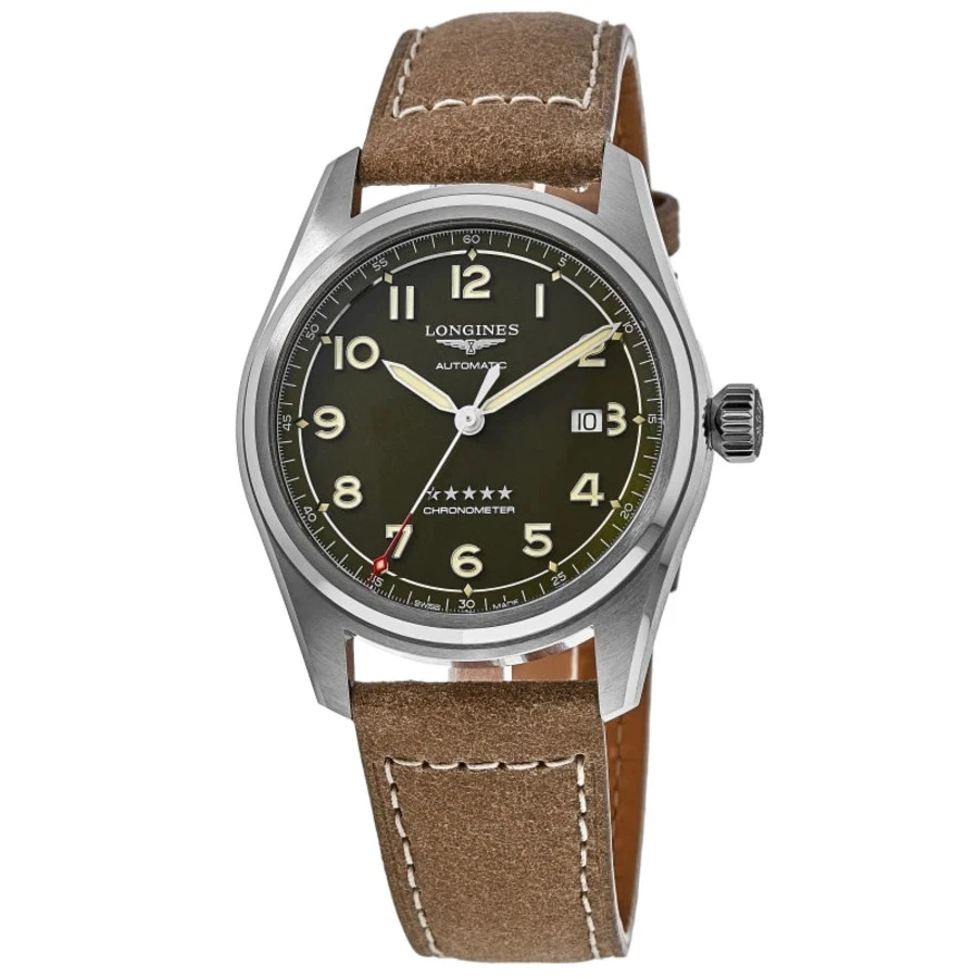New Longines Spirit Automatic Green Dial Leather Strap Men s Watch L3 811 4 03 2