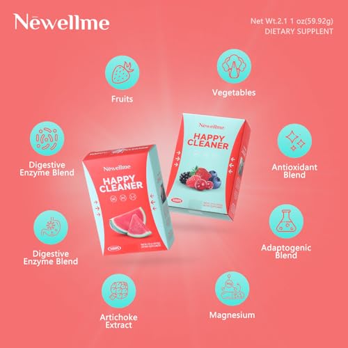 Newellme Happy Cleaner Powder Probiotics Prebiotic & Probiotic Powder  Organic Fiber  Sugar Free  Herbs for Bloat  Gut Health  Digestive Health for Men Women  28days  Watermelon Blue Raspberry 