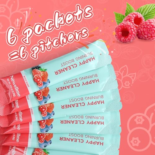 Newellme Happy Cleaner Powder Probiotics Prebiotic & Probiotic Powder  Organic Fiber  Sugar Free  Herbs for Bloat  Gut Health  Digestive Health for Men Women  28days  Watermelon Blue Raspberry 