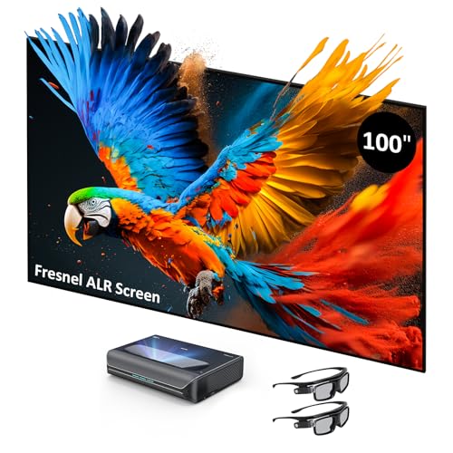 NexiGo Aurora Pro Bundle  Ultra Short Throw 4K Tri Color Laser TV  Home Theater Laser TV  with 100 Fresnel Screen/DLP Link 3D Glasses  2Pack 