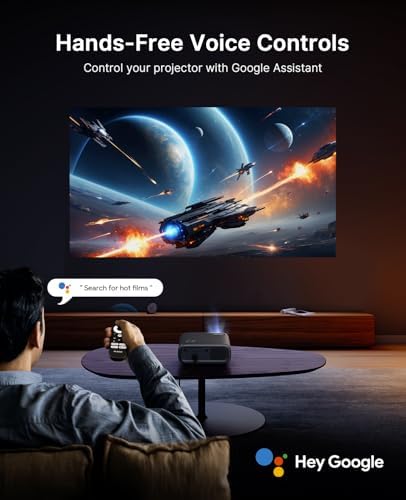 Proyector NexiGo PJ40 Pro Google TV, nativo 1080p, soporte 4K, mejora de imagen AI, 800 lúmenes ANSI, proyector inteligente con Keystone automático, altavoces de 20 W, control remoto retroiluminado
