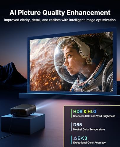 Proyector NexiGo PJ40 Pro Google TV, nativo 1080p, soporte 4K, mejora de imagen AI, 800 lúmenes ANSI, proyector inteligente con Keystone automático, altavoces de 20 W, control remoto retroiluminado