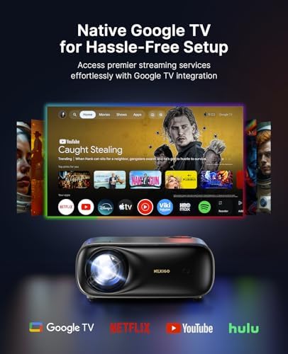 Proyector NexiGo PJ40 Pro Google TV, nativo 1080p, soporte 4K, mejora de imagen AI, 800 lúmenes ANSI, proyector inteligente con Keystone automático, altavoces de 20 W, control remoto retroiluminado
