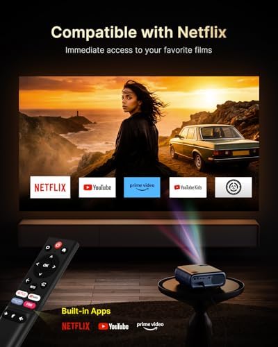 NexiGo PJ40 Ultra Outdoor Projector  Compatible with Netflix/YouTube/Prime Video  800 ANSI Lumens  AI Image Enhancement  Native 1080p Video Projector  20W Speaker  Auto Keystone