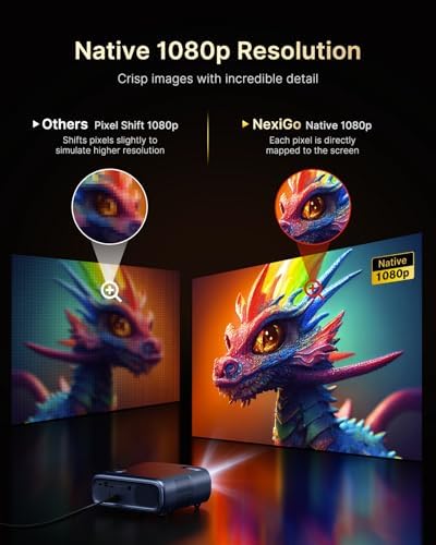 NexiGo PJ40 Ultra Outdoor Projector  Compatible with Netflix/YouTube/Prime Video  800 ANSI Lumens  AI Image Enhancement  Native 1080p Video Projector  20W Speaker  Auto Keystone
