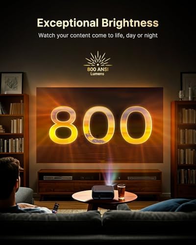 NexiGo PJ40 Ultra Outdoor Projector  Compatible with Netflix/YouTube/Prime Video  800 ANSI Lumens  AI Image Enhancement  Native 1080p Video Projector  20W Speaker  Auto Keystone