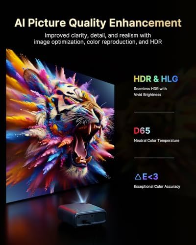 NexiGo PJ40 Ultra Outdoor Projector  Compatible with Netflix/YouTube/Prime Video  800 ANSI Lumens  AI Image Enhancement  Native 1080p Video Projector  20W Speaker  Auto Keystone