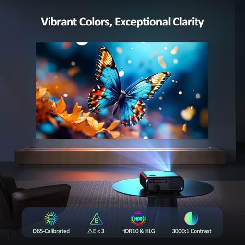 NexiGo PJ40  Gen 3  Projector with WiFi and Bluetooth  D65 Calibrated  Native 1080P  4K Supported  Projector for Outdoor Movies  20W Speakers  Home Theater  Compatible w/TV Stick  iOS  Android