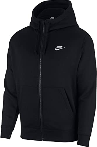 Talla L, Nike Mens Sportswear Club Fleece Full Zip Hoodie  Fleece Zip Up Hoodie Men  Black/Black/White  L