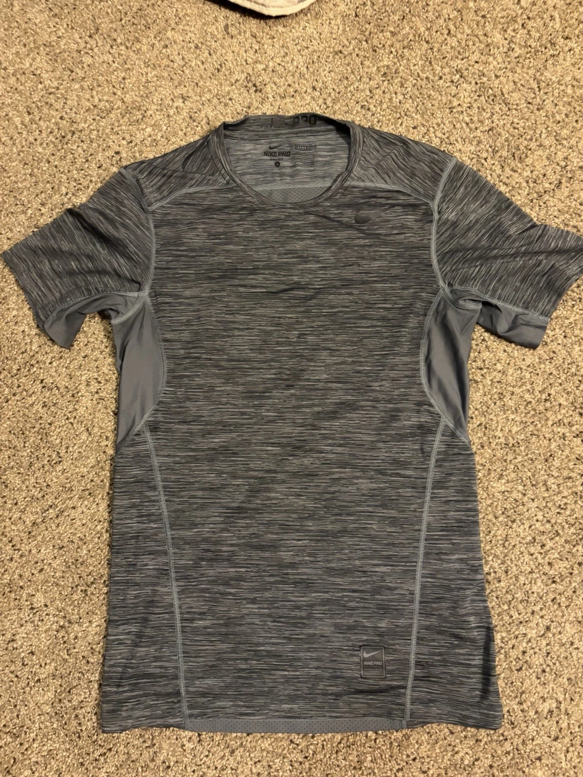 Nike Pro Dri Fit Long Sleeve Athletic Shirt Men s S Gray Heathered Gym Workout