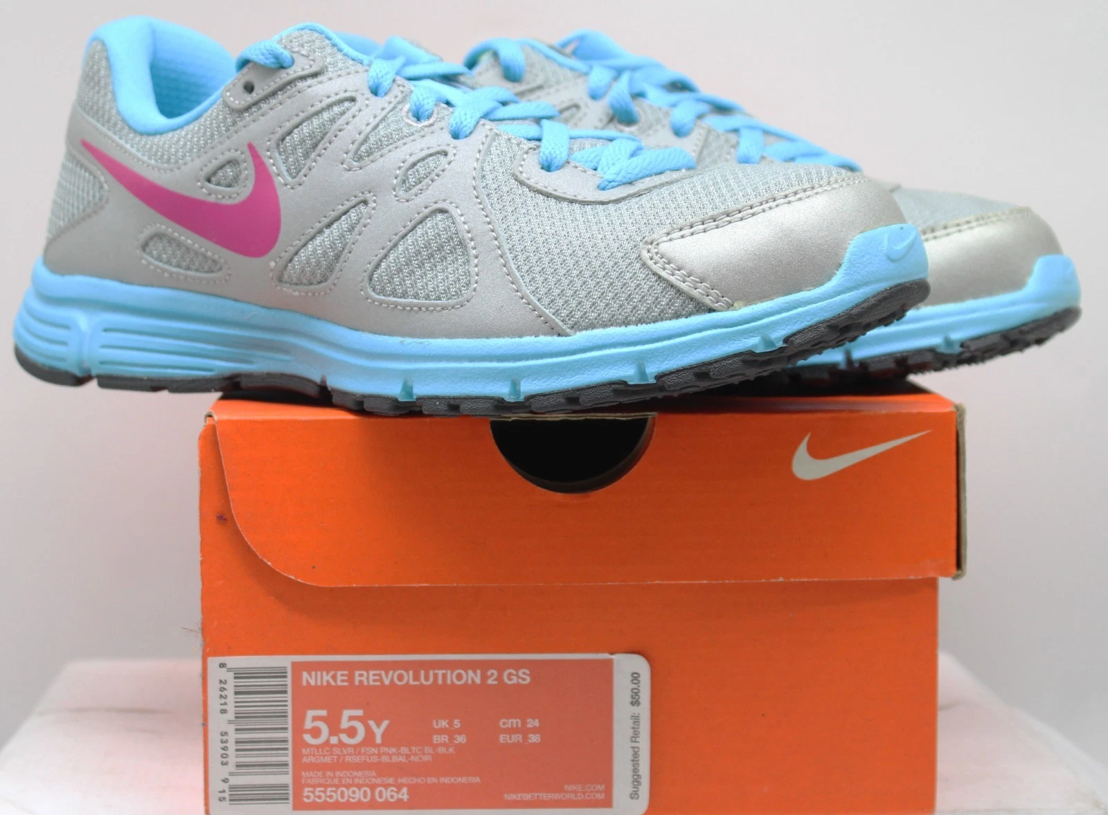 Nike REVOLUTION 2  GS  GREY/PINK Sneaker Size 5 5 GIRLS 555090 064 FREE SHIPPING