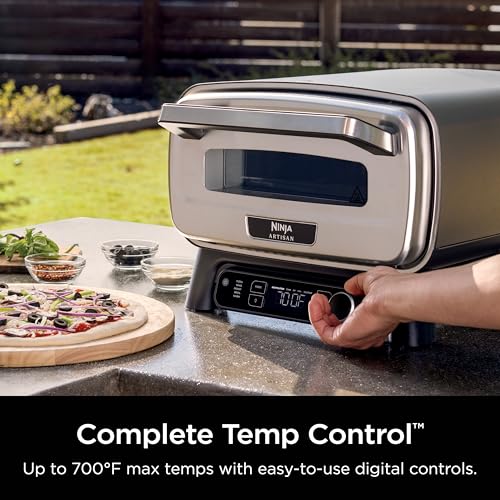 Ninja Artisan Outdoor Pizza Oven  12 inch  3 minute Pizza  Neapolitan  Thin Crust  New York Chicago  Custom  700F Max Temperature  Electric Heat  Bake  Broil  Proof  Warm  MO201