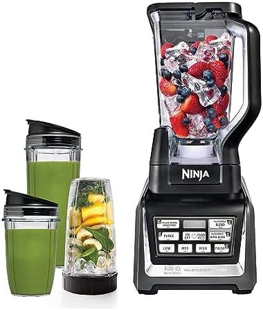 Ninja BL642 Nutri Ninja Personal & Countertop Blender with 1200W Auto iQ Base  72 oz  Pitcher  and 18  24  & 32 oz  To Go Cups with Spout Lids  For Smoothies  Shakes & More  Dishwasher Safe  Black
