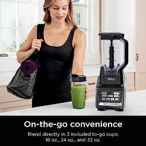 Ninja BL642 Nutri Ninja Personal & Countertop Blender with 1200W Auto iQ Base  72 oz  Pitcher  and 18  24  & 32 oz  To Go Cups with Spout Lids  For Smoothies  Shakes & More  Dishwasher Safe  Black
