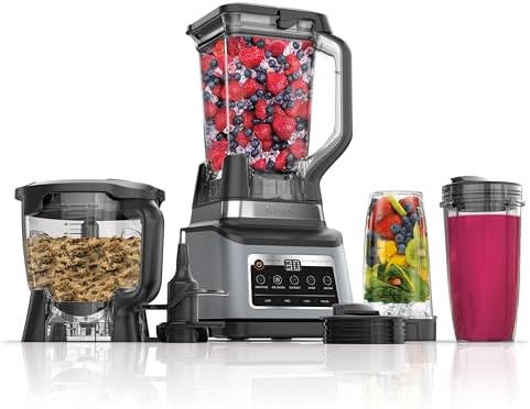 Ninja BN801 Professional Plus Kitchen System  1400 WP  5 Functions for Smoothies  Chopping  Dough & More with Auto IQ  72 oz   Blender Pitcher  64 oz  Processor Bowl   2  24 oz  To Go Cups  Grey