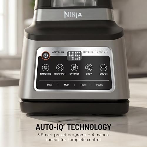 Ninja BN801 Professional Plus Kitchen System  1400 WP  5 Functions for Smoothies  Chopping  Dough & More with Auto IQ  72 oz   Blender Pitcher  64 oz  Processor Bowl   2  24 oz  To Go Cups  Grey