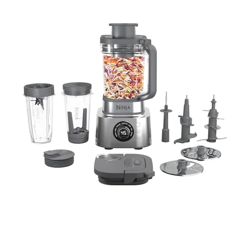 Ninja Combinación de licuadora y procesador de alimentos, sistema de licuadora Foodi Power para batidos, cuencos, untables y batidos, 6 funciones, jarra de 72 onzas, tazas para llevar, plata, SS401