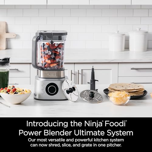 Ninja Combinación de licuadora y procesador de alimentos, sistema de licuadora Foodi Power para batidos, cuencos, untables y batidos, 6 funciones, jarra de 72 onzas, tazas para llevar, plata, SS401