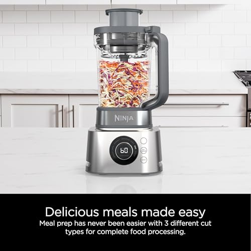 Ninja Combinación de licuadora y procesador de alimentos, sistema de licuadora Foodi Power para batidos, cuencos, untables y batidos, 6 funciones, jarra de 72 onzas, tazas para llevar, plata, SS401
