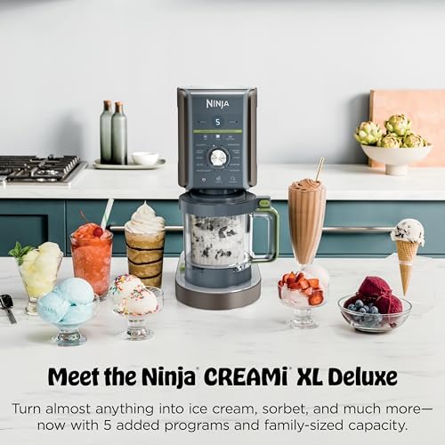 Ninja CREAMi Deluxe Ice Cream Maker   11 in 1 Create Frozen Desserts  Sorbet  Milkshakes  Yogurt & More   Includes 2 Dishwasher Safe XL 24 Oz  Tubs with storage lids   Blue   NC501ND