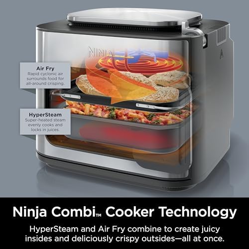Ninja Combi All in One Multicooker  Oven  & Air Fryer  Complete Meals in 15 Mins  14 in 1 Functions  Combi Cooker   Air Fry  Bake  Roast  Slow Cook and More  3 Accessories  Stainless Steel  SFP701