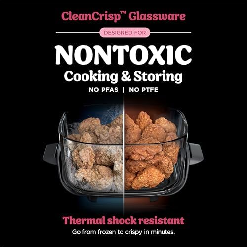 Ninja Crispi 4 in 1 Portable Glass Air Fryer Cooking System  1500W  4QT & 6 Cup TempWare Glass Containers with Storage Lids  Microwave  Freezer & Dishwasher Safe  Cyberspace Gray  FN101GY