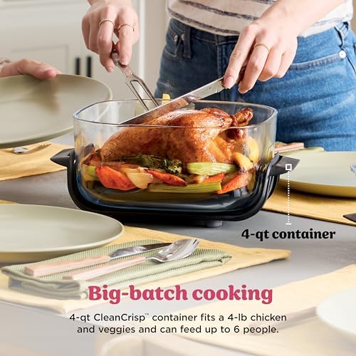 Ninja Crispi 4 in 1 Portable Glass Air Fryer Cooking System  1500W  4QT & 6 Cup TempWare Glass Containers with Storage Lids  Microwave  Freezer & Dishwasher Safe  Cyberspace Gray  FN101GY