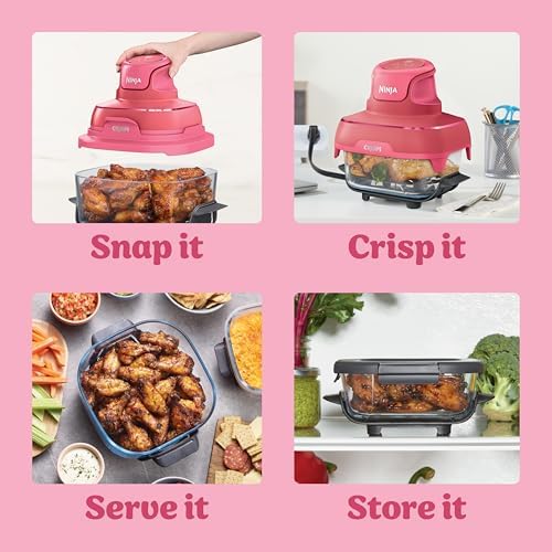 Ninja Crispi 4 in 1 Portable Glass Air Fryer Cooking System  1500W  4QT & 6 Cup TempWare Glass Containers with Storage Lids  Microwave  Freezer & Dishwasher Safe  Cyberspace Gray  FN101GY