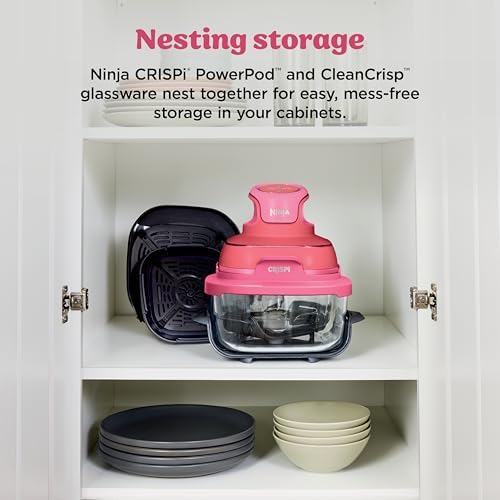 Ninja Crispi 4 in 1 Portable Glass Air Fryer Cooking System  1500W  4QT & 6 Cup TempWare Glass Containers with Storage Lids  Microwave  Freezer & Dishwasher Safe  Cyberspace Gray  FN101GY