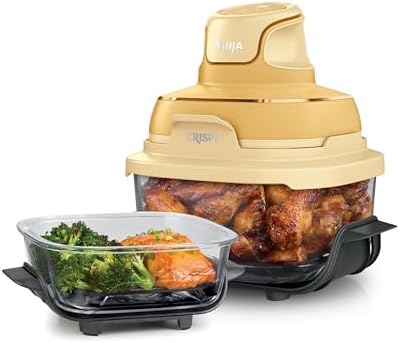 Ninja Crispi 4 in 1 Portable Glass Air Fryer Cooking System  1500W  4QT & 6 Cup TempWare Glass Containers with Storage Lids  Microwave  Freezer & Dishwasher Safe  Cyberspace Gray  FN101GY
