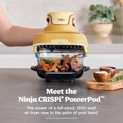 Ninja Crispi 4 in 1 Portable Glass Air Fryer Cooking System  1500W  4QT & 6 Cup TempWare Glass Containers with Storage Lids  Microwave  Freezer & Dishwasher Safe  Cyberspace Gray  FN101GY