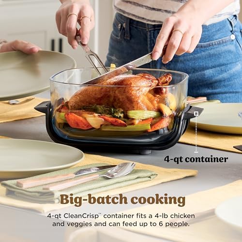 Ninja Crispi 4 in 1 Portable Glass Air Fryer Cooking System  1500W  4QT & 6 Cup TempWare Glass Containers with Storage Lids  Microwave  Freezer & Dishwasher Safe  Cyberspace Gray  FN101GY