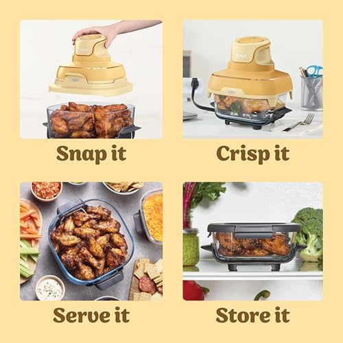 Ninja Crispi 4 in 1 Portable Glass Air Fryer Cooking System  1500W  4QT & 6 Cup TempWare Glass Containers with Storage Lids  Microwave  Freezer & Dishwasher Safe  Cyberspace Gray  FN101GY