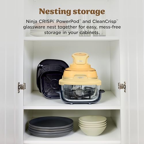 Ninja Crispi 4 in 1 Portable Glass Air Fryer Cooking System  1500W  4QT & 6 Cup TempWare Glass Containers with Storage Lids  Microwave  Freezer & Dishwasher Safe  Cyberspace Gray  FN101GY
