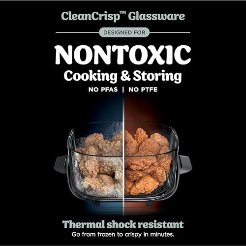 Ninja Crispi 4 in 1 Portable Glass Air Fryer Cooking System  1500W  4QT & 6 Cup TempWare Glass Containers with Storage Lids  Microwave  Freezer & Dishwasher Safe  Cyberspace Gray  FN101GY