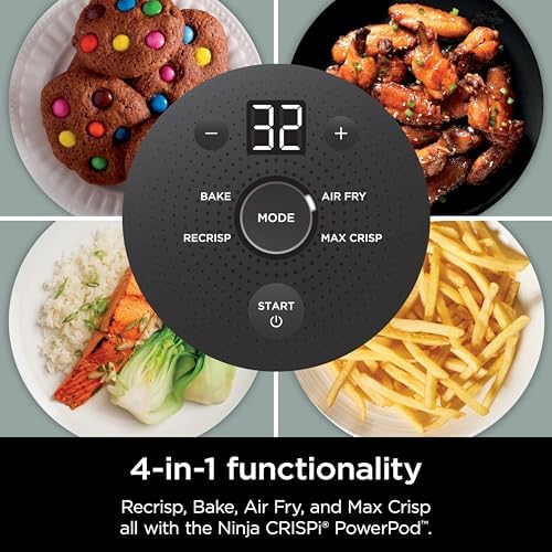 Ninja Crispi 4 in 1 Portable Glass Air Fryer Cooking System  1500W  4QT & 6 Cup TempWare Glass Containers with Storage Lids  Microwave  Freezer & Dishwasher Safe  Cyberspace Gray  FN101GY