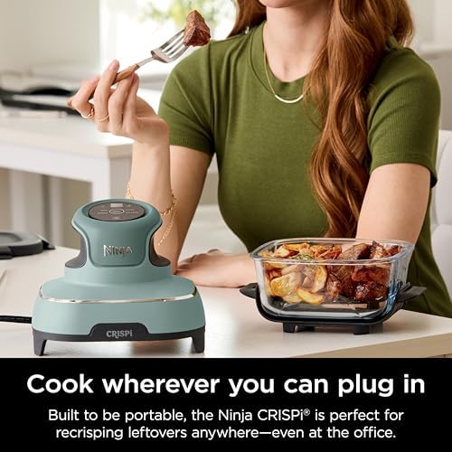 Ninja Crispi 4 in 1 Portable Glass Air Fryer Cooking System  1500W  4QT & 6 Cup TempWare Glass Containers with Storage Lids  Microwave  Freezer & Dishwasher Safe  Cyberspace Gray  FN101GY