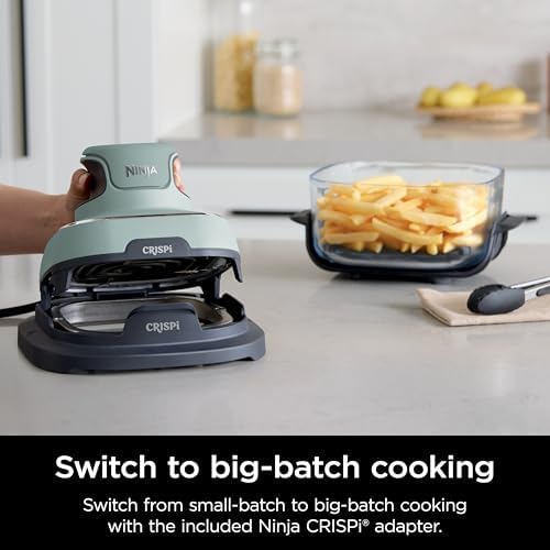 Ninja Crispi 4 in 1 Portable Glass Air Fryer Cooking System  1500W  4QT & 6 Cup TempWare Glass Containers with Storage Lids  Microwave  Freezer & Dishwasher Safe  Cyberspace Gray  FN101GY